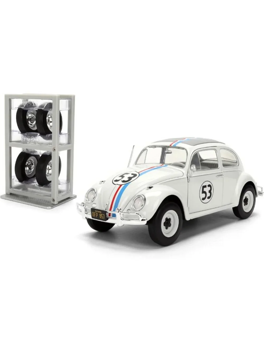 Die-Cast Volkswagen Beetle Model Car with Tire Rack - 1:24 Scale Collectible Toy